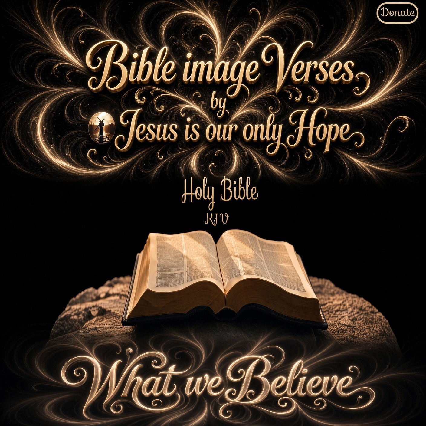 Bible image Verses by Jesus is our only Hope — Holy Bible KJV, open Bible, What we Believe